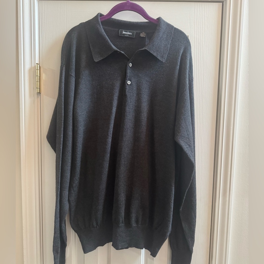 Neiman Marcus XXL Men’s Charcoal Gray Wool Cashmere Silk Blend Pullover Sweater